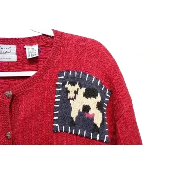 Vintage 90s Hand Embroidered Cardigan Sweater Size Large Ramie Cotton Grandma - Picture 9 of 12